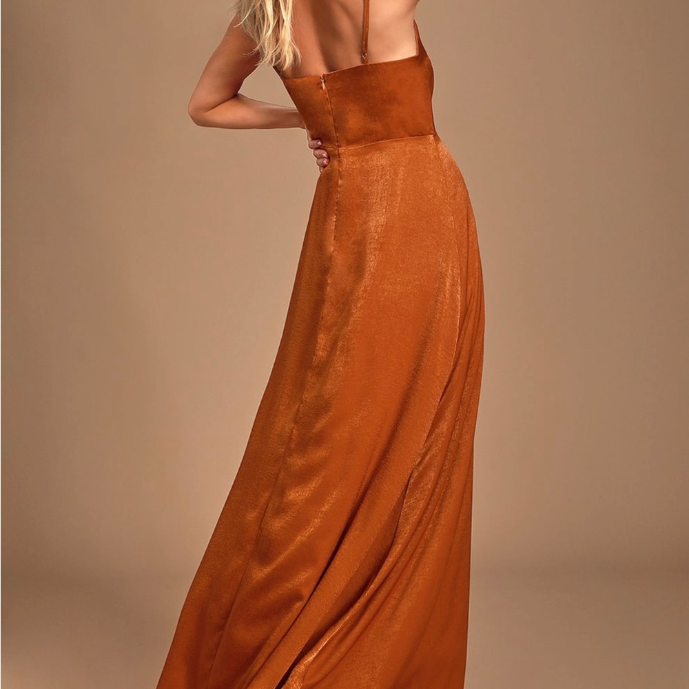 Lulu's Copper Satin Spaghetti-Strap Dress - Picture 1 of 3